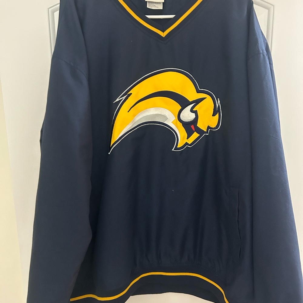 Navy Blue hockey buffalo long sleeve. NHL.